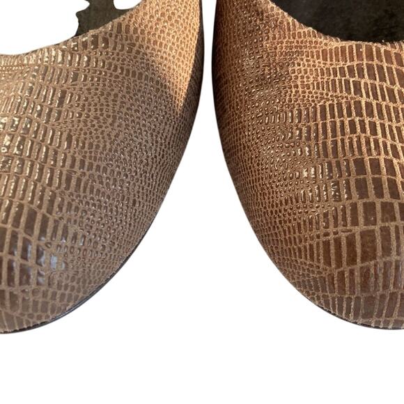 Brown Stuart Weitzman Faux Alligator Printed Wedges Art Deco Boho Western South - Picture 6 of 9